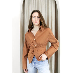 Nanushka NEW Ideas Cotton Poplin Twist Front Top Long Sleeve Rust $440 XS NWOT